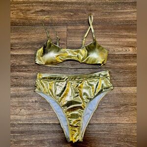 Metallic Gold High Waist Bikini Sz Large-A477